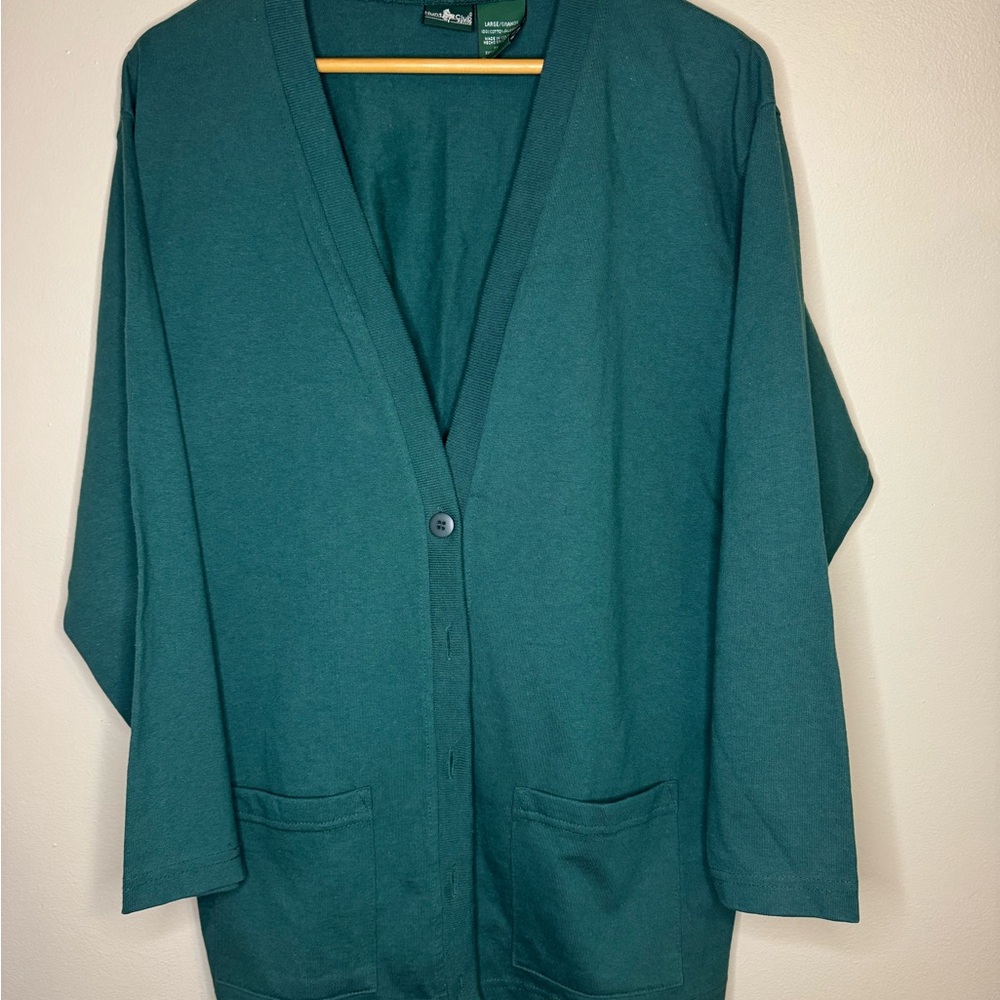 Hunt Club Green Cotton Button Front Cardigan Size L